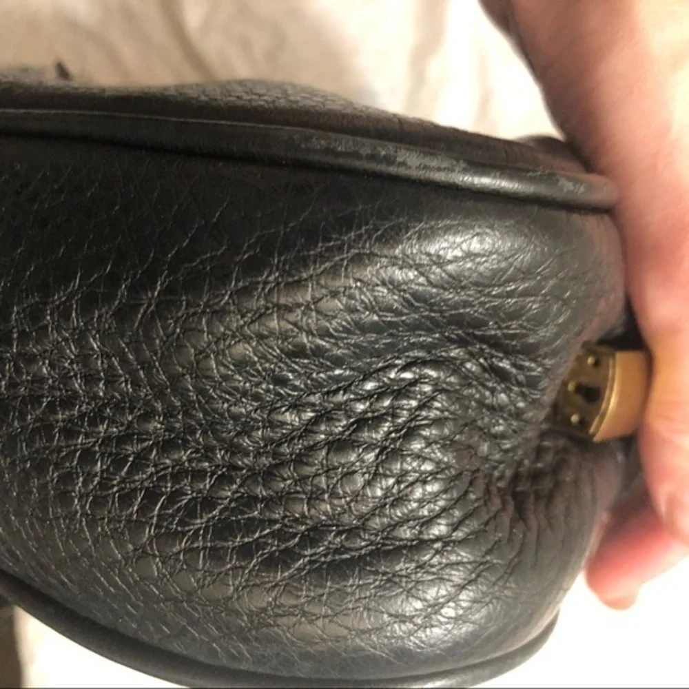 J Crew black leather signet crossbody bag lock key